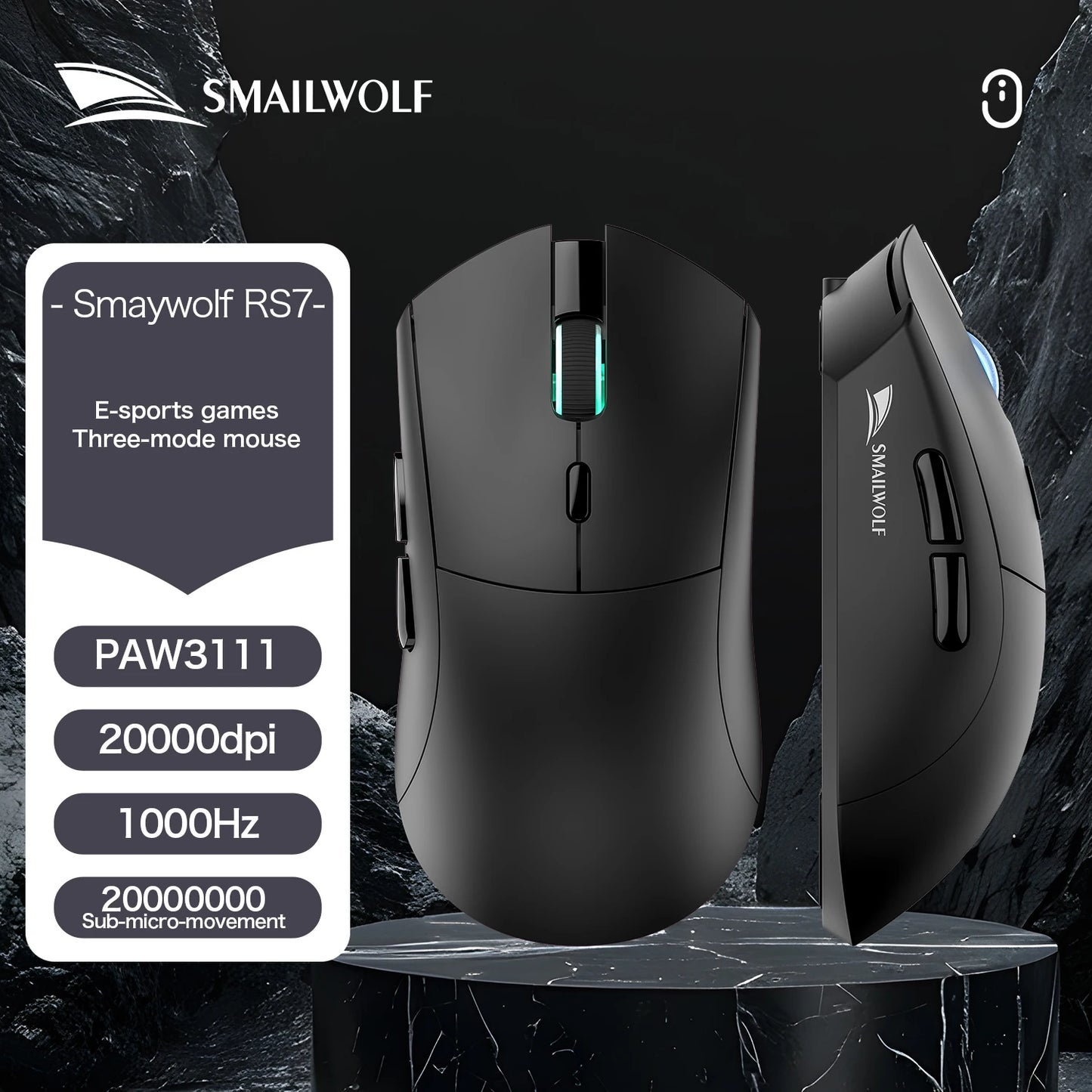 SMAILWOLF RS7 Bluetooth Wireless Gaming Mouse, PAW3311 Sensor, 20000 DPI Rechargeable Gaming Mouse with Macro Driver for PC, Laptop & Office