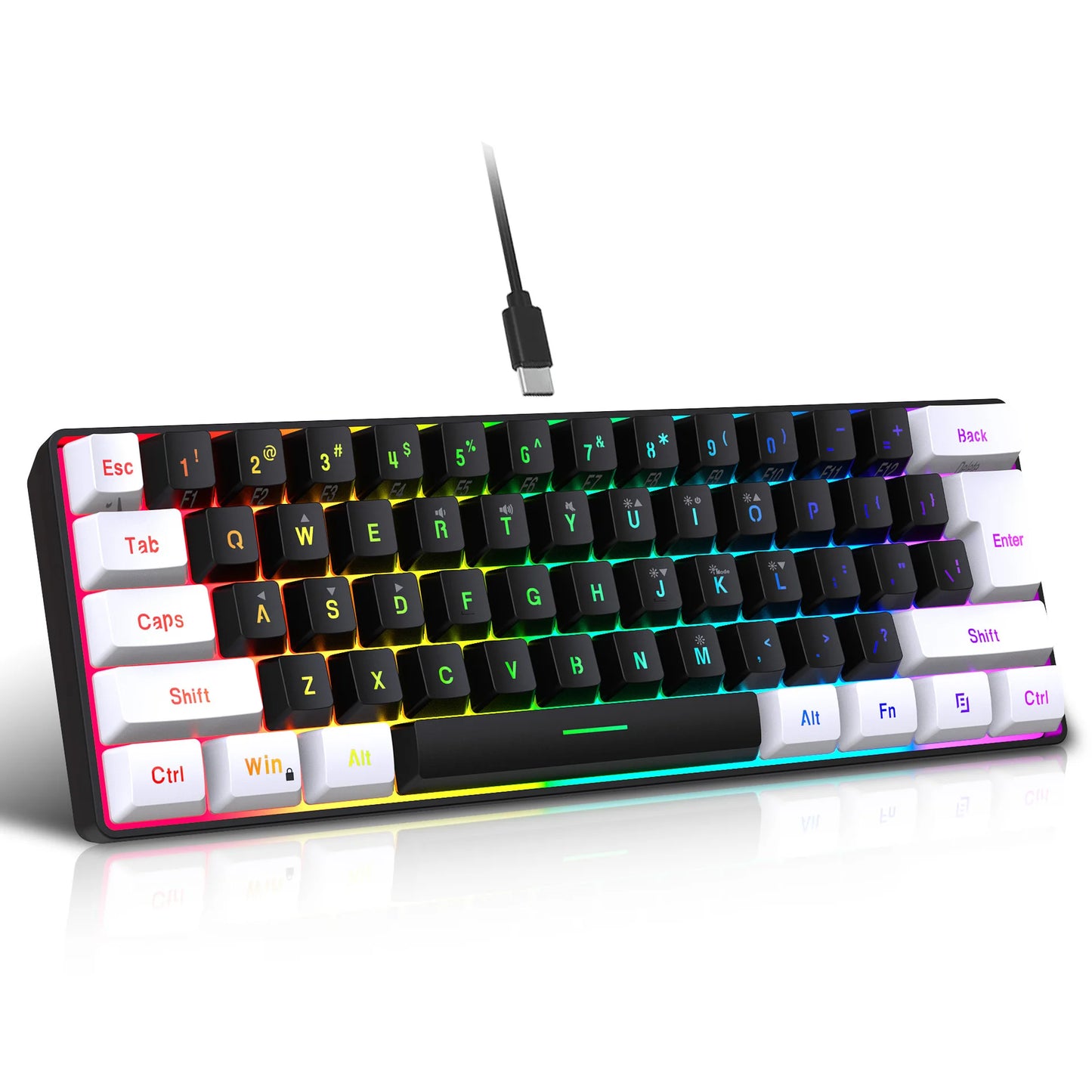 60% Gaming Keyboard Wired RGB Backlit Mini 61 Keys Membrane Keyboard Anti-Ghosting No-Conflict Ultra-Compact for Gamers
