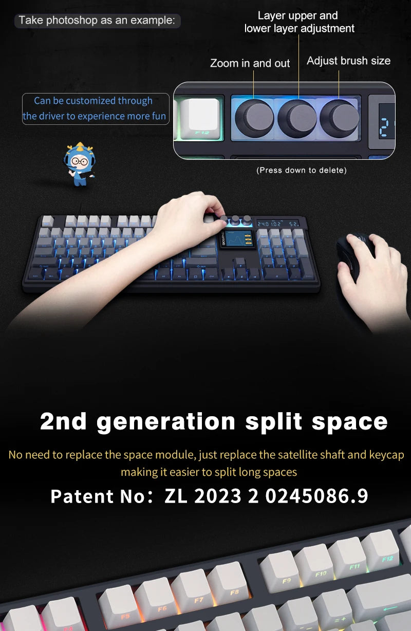 SKYLOONG GK104 Pro Wireless Mechanical Keyboard, 104-Key Custom Hot-Swappable RGB Gaming Keyboard with LCD Screen, Triple Mode Bluetooth/2.4G/USB-C Mechanical Keyboard