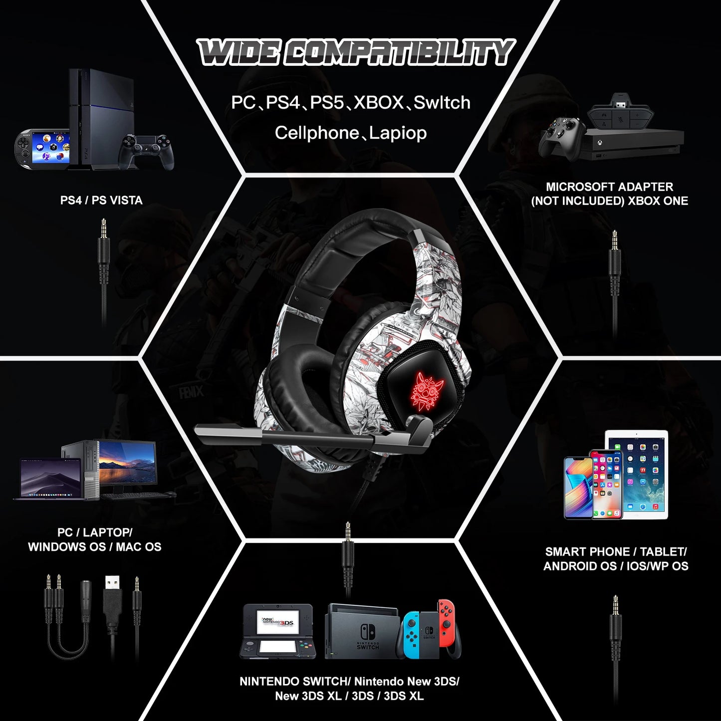 ONIKUMA K19 Gaming Headset – Wired Gaming Headphones with Noise Cancelling, Stereo Sound, Built-in Mic, ONIKUMA K19 Headset for PC & Console Gaming