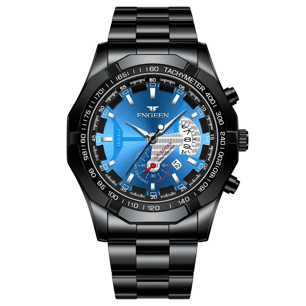 BINBOND luxury quartz wristwatch for men, luminous, water-resistant, automatic date, stainless steel