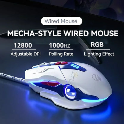 Inphic W9P Wired Gaming Mouse 12800 DPI RGB USB Mouse with Macro Programming, Mecha Style Ergonomic Wired Gaming Mouse for PC, Office & E-Sports