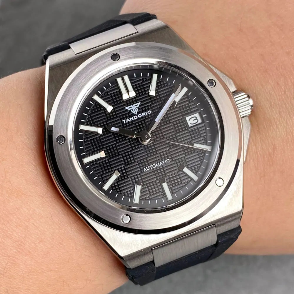 Tandorio New Black Luxury Business Engineer Style Men's Mechanical Watch Sapphire Glass 100m Waterproof NH35A Automatic Watches