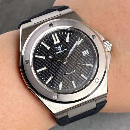 Tandorio New Black Luxury Business Engineer Style Men's Mechanical Watch Sapphire Glass 100m Waterproof NH35A Automatic Watches