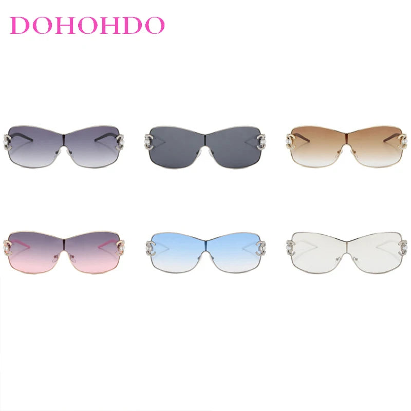 Luxury Rhinestone Punk Oversized One - Piece Frame Y2K Women's Sunglasses Trendy Brand Summer Men Sunglass Travel  Eyewear UV400
