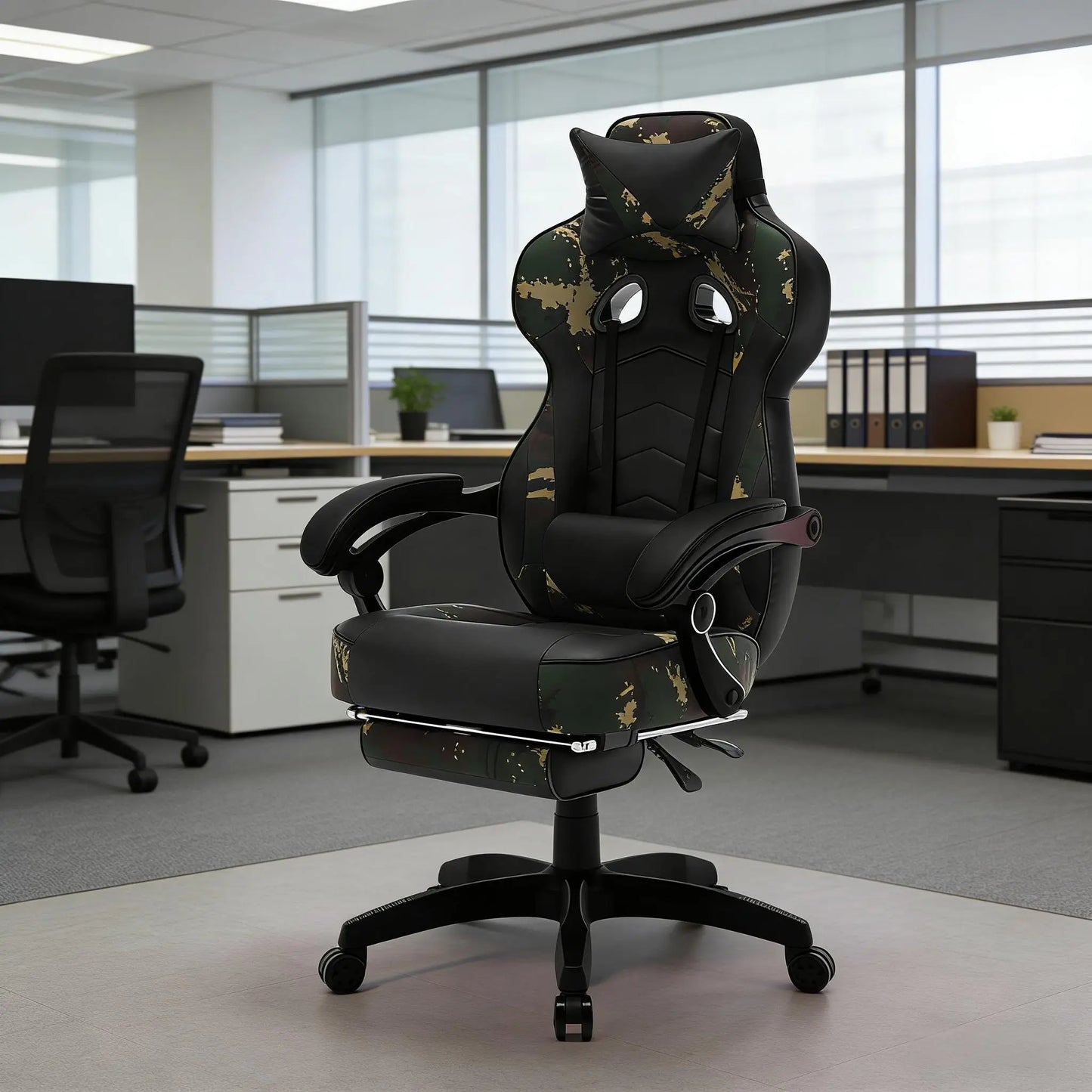 Stylish Ergonomic Gaming Office Chair with Footrest, Reclining Racing Chair, Breathable PU Leather Computer Desk Chair for Home & Office