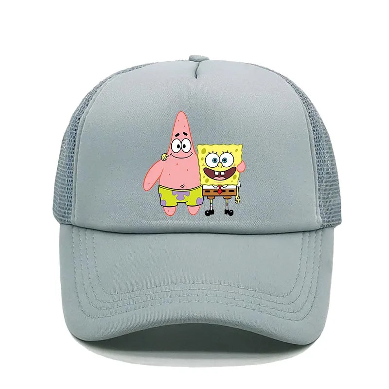 Módní roztomilá kšiltovka s potiskem SpongeBob, kreslená, pro muže i ženy, letní sluneční síťovaná čepice, anime, nastavitelná sluneční clona, golfová čepice, trucker čepice
