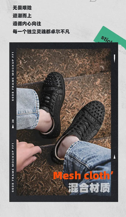 2025 New Men's Casual Shoes Comfortable Soft Punk Style Board Shoes Fashion Nail Anti Slip Wear Resistant Personalized Sneakers
