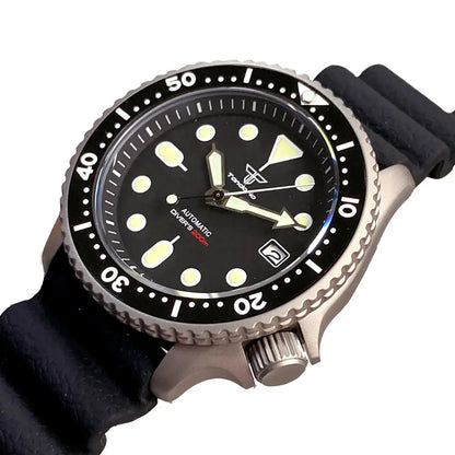 Titanium Diver NH35A Black Automatic 200M Men Watch Sapphire Glass 3.8 o'clock Date Rubber Black Ceramic Bezel