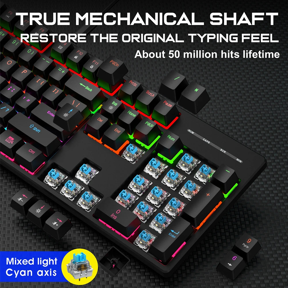 KEBIDUMEI RGB Mechanical Keyboard USB Wired Gaming Keyboard 104Keys Hot Swappable Ergonomic Keyboard Computer Accessories For PC