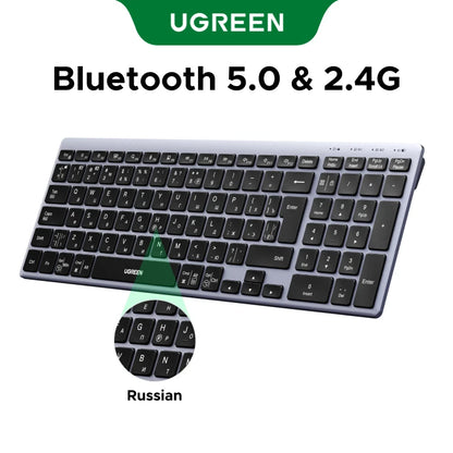 UGREEN Keyboard Wireless Bluetooth 5.0 2.4G Russian/Korean/EN 99 Keycaps For MacBook iPad PC Tablet USB C Rechargeable Keyboard