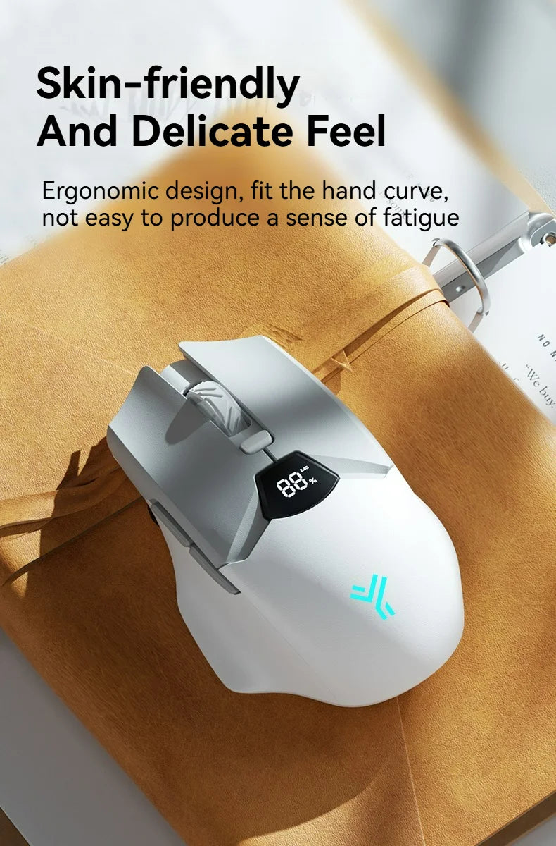 Wireless Bluetooth Mouse with Smart Screen Display, Dual Mode Bluetooth 5.1 & 2.4G Rechargeable Silent Mouse, 6400 DPI Ergonomic Office Mouse for Laptop, Tablet & Notebook