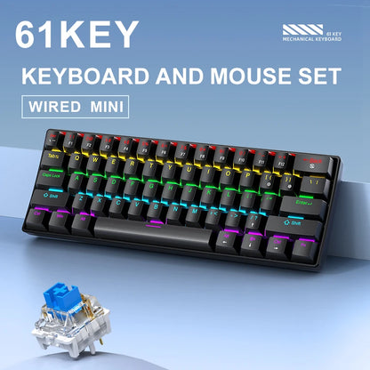 APAYADO K61 Mini Mechanical Keyboard 61-Key Wired Gaming Keyboard with Hot-Swappable Red/Blue Switches, RGB Backlit 60% Compact Mechanical Keyboard