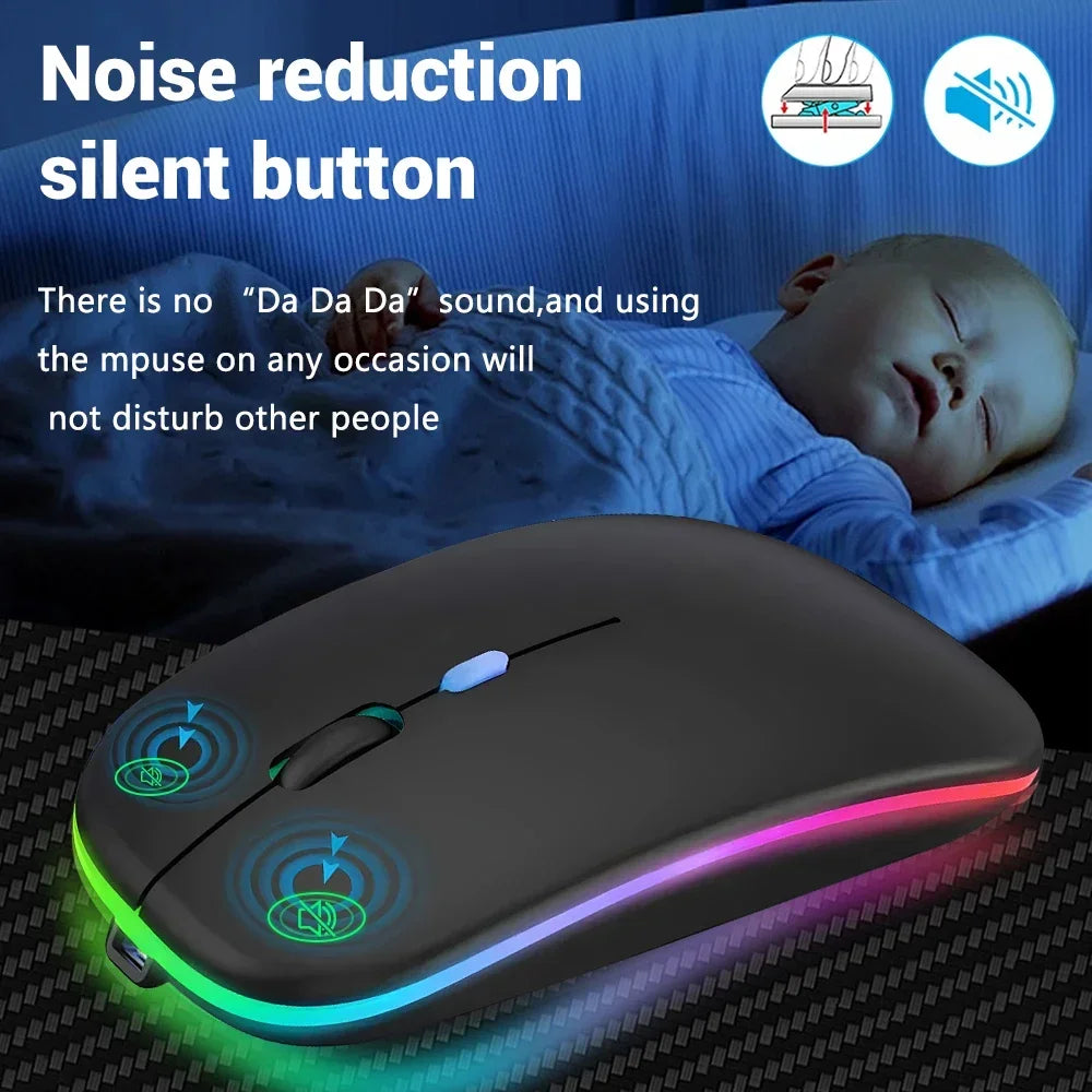 Ladattava langaton hiiri kahdella yhteystilalla, Bluetooth-yhteensopiva 2.4G USB -tietokonehiiri kannettavalle, iPadille, tabletille ja pelikäyttöön