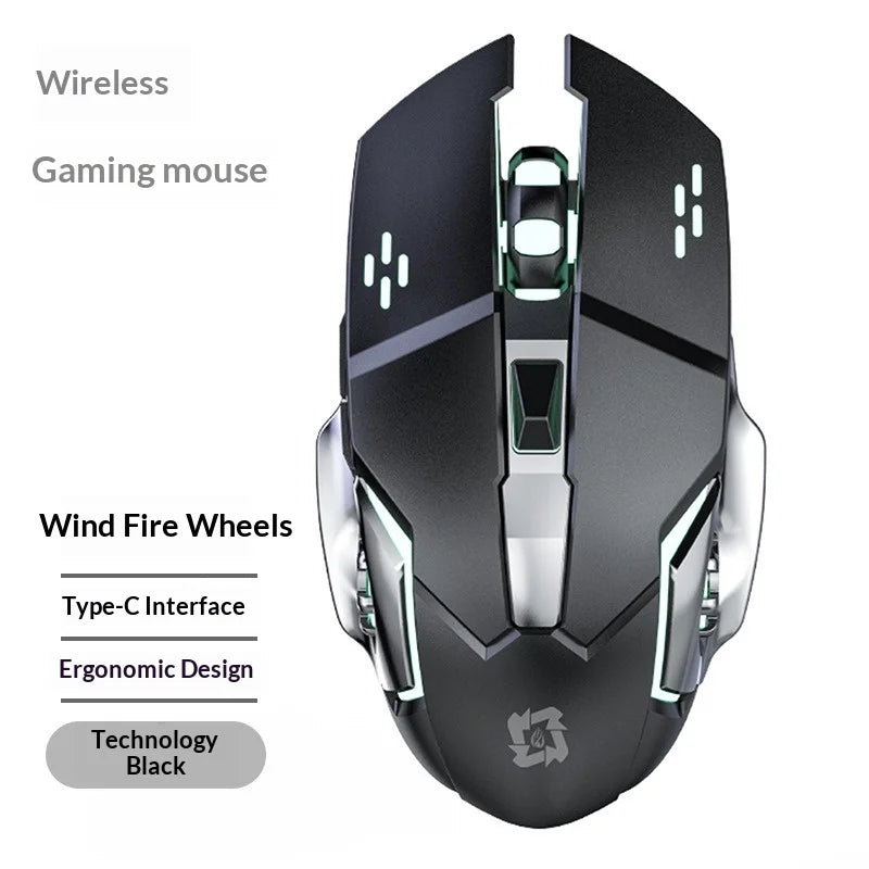 Wireless Mouse Silent Rechargeable Bluetooth Mouse, Type-C Dual Mode 2.4G Wireless Mouse, Ergonomic RGB Wireless Mouse for Laptop, PC, Office & Gaming