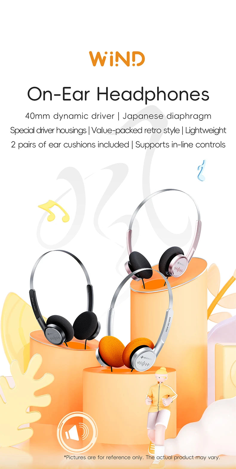 FiiO Wind 3.5mm Wired On-Ear Headphones with Microphone, HiFi Sound 40mm Dynamic Driver Gaming & Recording Headphones