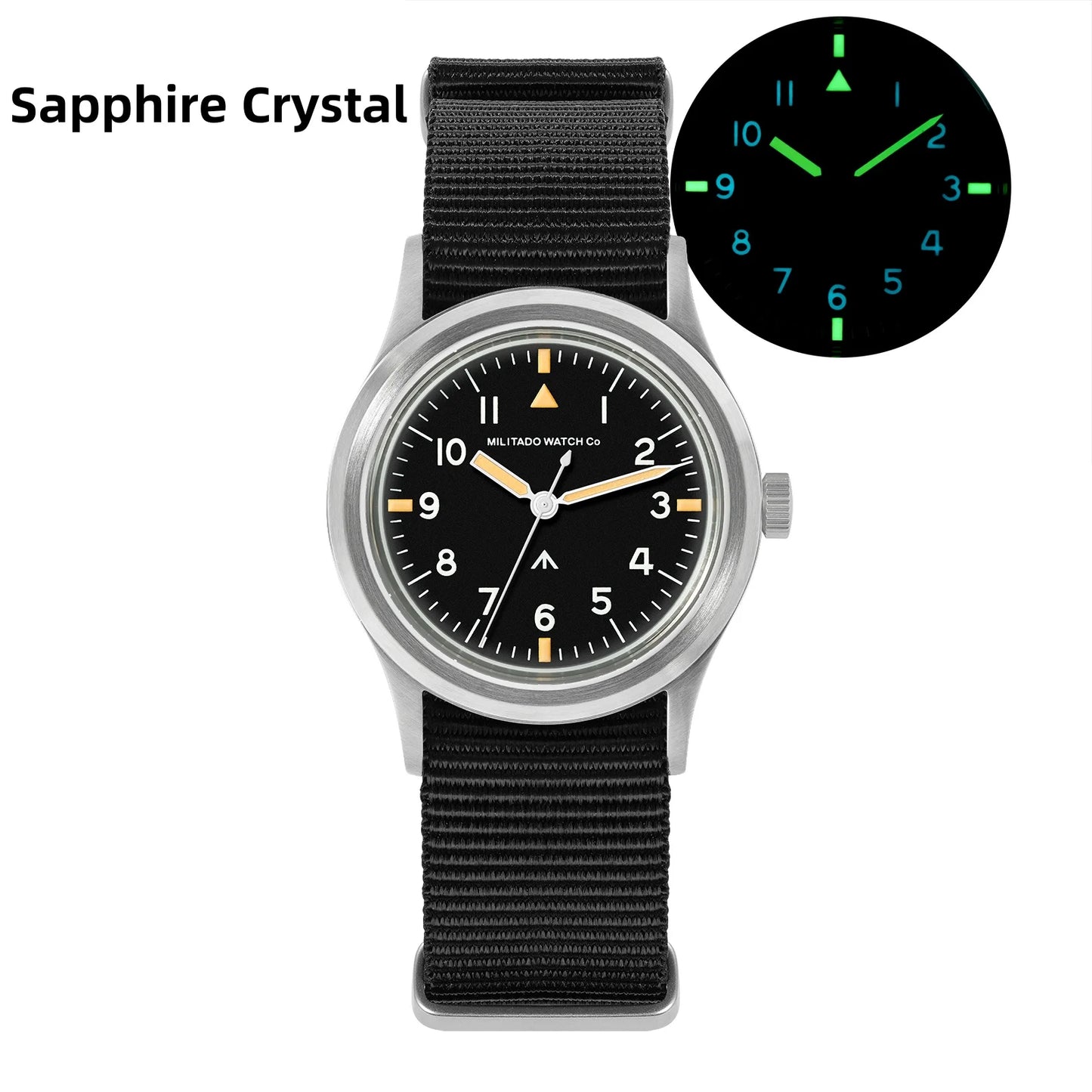 Militado ML14 36mm Watch VH31 Sweep Second Quartz Movement Watch Sapphire Crystal Super Luminous BGW9 C3 100m Waterproof Watches