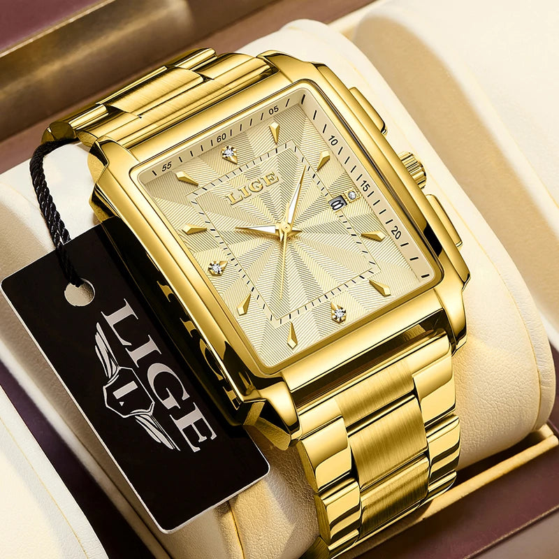 Relogio Masculino LIGE Fashion Military Watch Men Square Mens Watches Top Brand Luxury Waterproof Quartz Chronograph Wristwatch