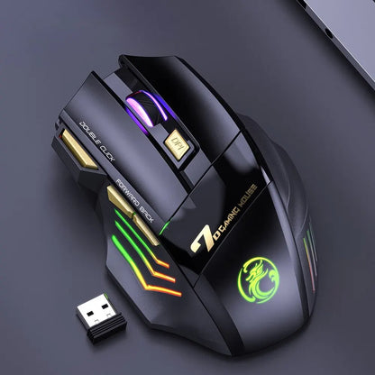 Ratón gaming inalámbrico USB IMICE GW-X7 3200DPI de doble modo, recargable, 7 teclas, 2.4Ghz, silencioso, Bluetooth, LED de respiración de 7 colores