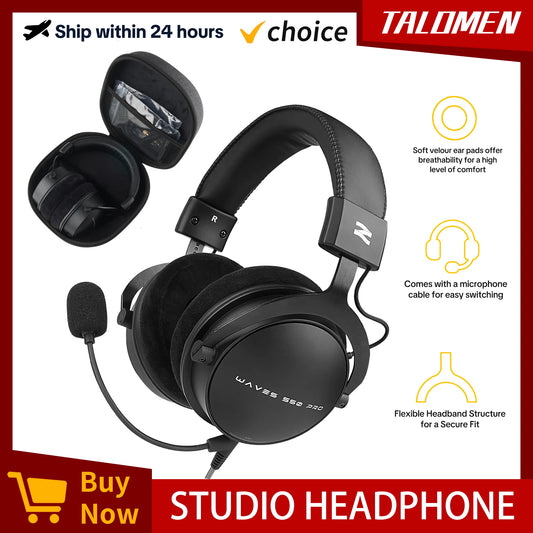 Auriculares de estudio TALOMEN W550x – Auriculares profesionales de monitorización para DJ, circumaurales y con cable, con transductores de 50mm y cable desmontable