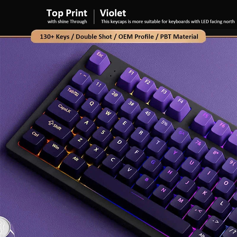 133+ Tasten OEM-Profil Gradient-Keycaps für mechanische Gaming-Tastatur mit Cherry MX Switch, PBT, hintergrundbeleuchtet, RGB-Keycap, ISO-Layout Keycaps