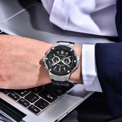 PAGANI DESIGN PD-YS032 Men's Quartz Watch 44mm Japan VK64 Movt Stainless Steel Case Rubber Strap Sapphire Glass 100M Waterproof