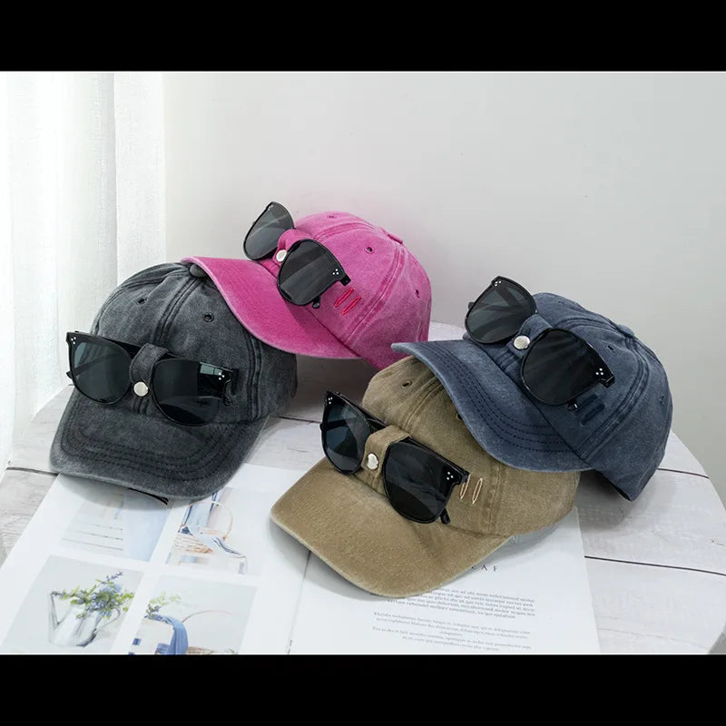 New Cat Ears Sunglasses Baseball Cap Y2K Cotton Washed Pilot Snapback Caps Gorras Women And Men Outdoor Sunshade Sun Hats Unisex