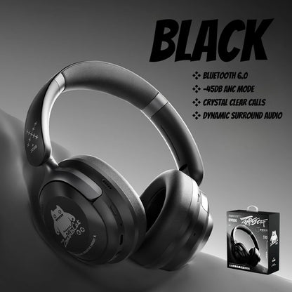 Zombies Cat S10 ANC Bluetooth Headphones with 45dB Noise Cancellation, HiFi Stereo Wireless Over-Ear Headset with Mic