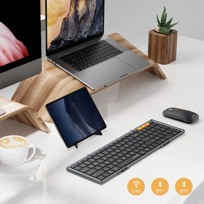 ProtoArc Foldable Keyboard and Mouse, XKM01 Combo for Business Travel 2.4G+Dual Bluetooth Portable  for Laptop iPads Tablets