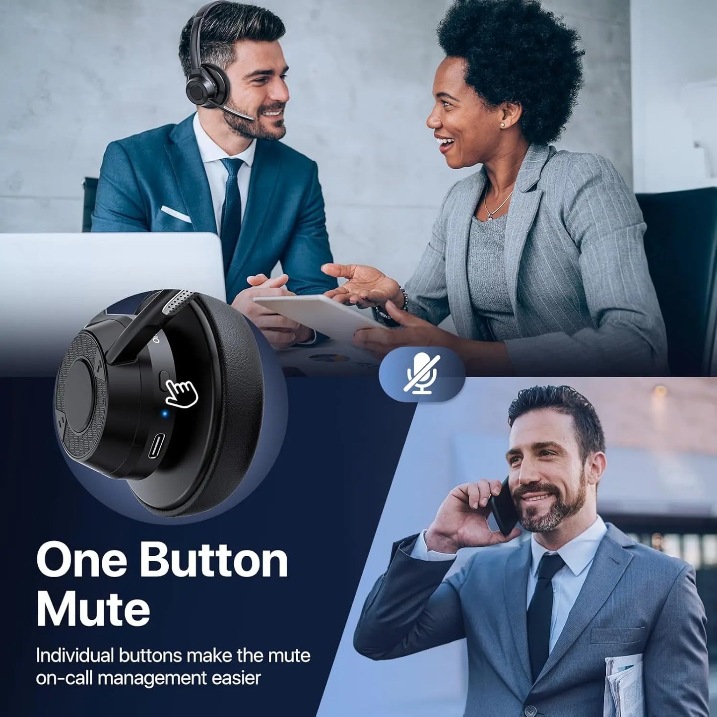 Bluetooth Headset V5.4 Wireless Headphones with Mic, Noise Cancelling Bluetooth Headset for Work, Office Calls, Zoom Meetings, Laptop & Mobile