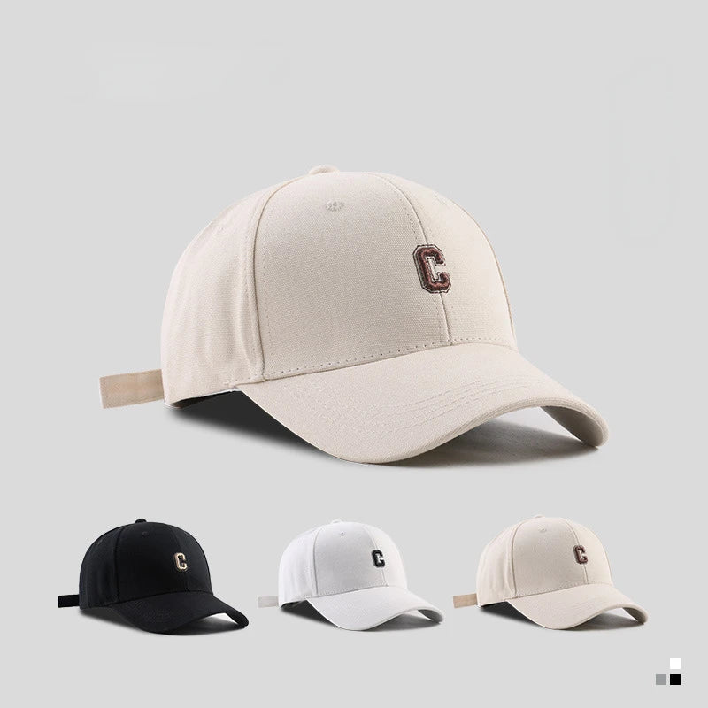 Hard-top C-bogstav baseballkasket til mænd og kvinder – koreansk version af den populære kasket med bred skygge, til store hoveder, med buet skygge