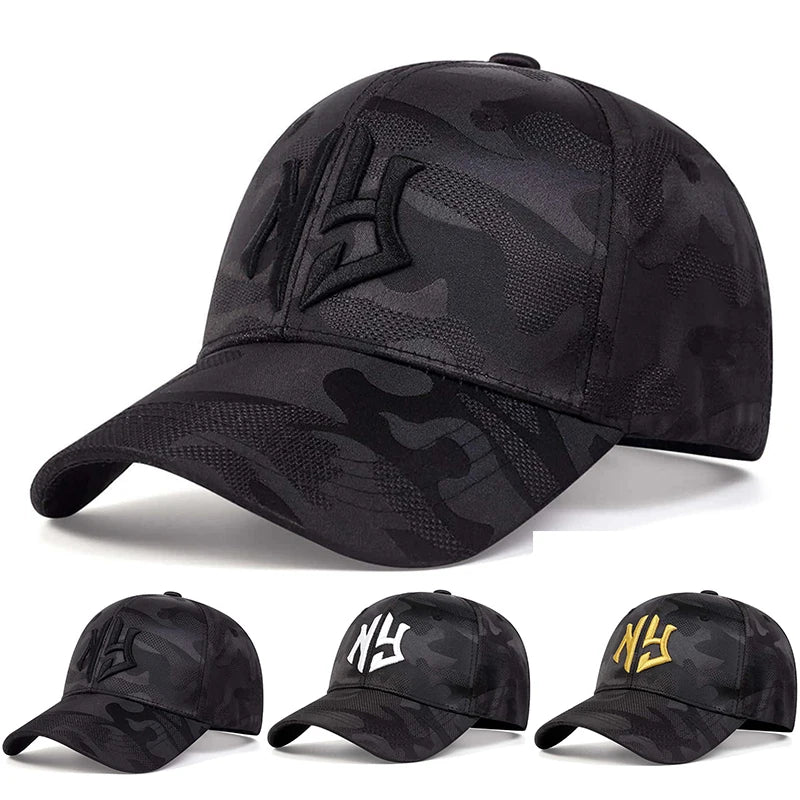 Cappellino da baseball con ricamo di lettere in stile mimetico, cappellino snapback primaverile-autunnale, cappellino sportivo casual regolabile, cappellino protettivo dal sole