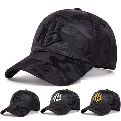 Cappellino da baseball con ricamo di lettere in stile mimetico, cappellino snapback primaverile-autunnale, cappellino sportivo casual regolabile, cappellino protettivo dal sole