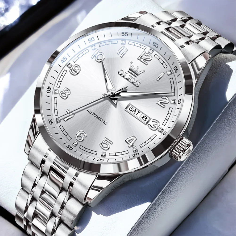 OLEVS Original Men's Fully Automatic Mechanical Watch Stainless Steel Calendar Week Men's Luminous Waterproof Business Watch