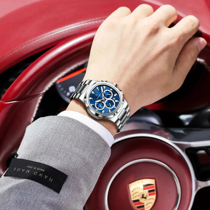 Montre-bracelet homme d'affaires POEDAGAR, chronographe avec date, étanche et lumineuse, de luxe, en acier inoxydable et à quartz.