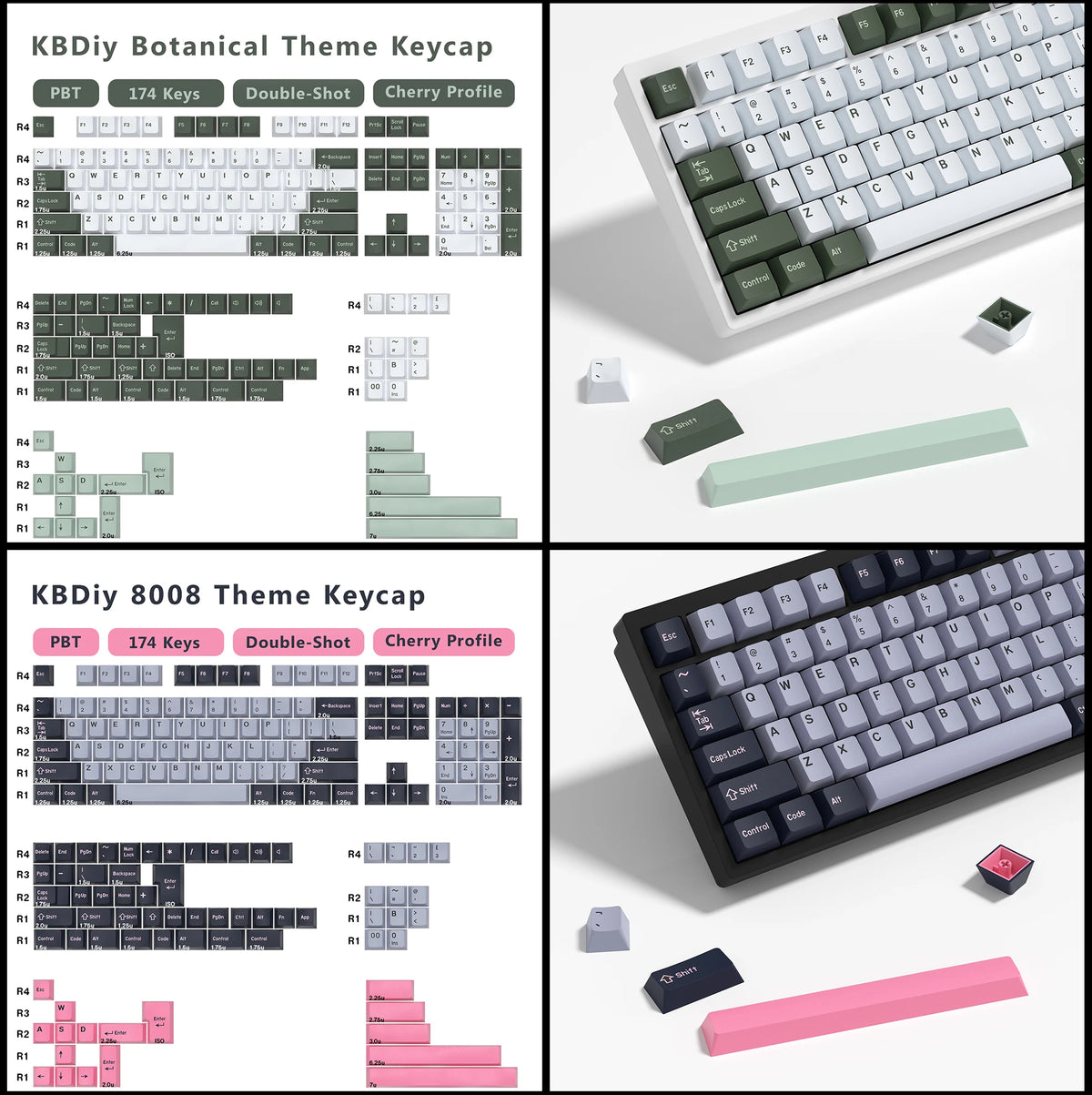 KBDiy 174 Keys/Set PBT GMK Apollo Keycap Double Shot Minimalist ISO Cherry Profile for Game Mechanical Keyboard Keycaps for MX