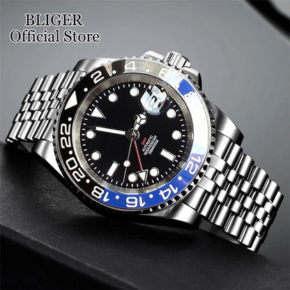 NH34A 200M Waterproof 40mm NH34 GMT Sapphire Luminous Automatic Movement Diving Watch Men Steel Bracelet Black Grey Insert