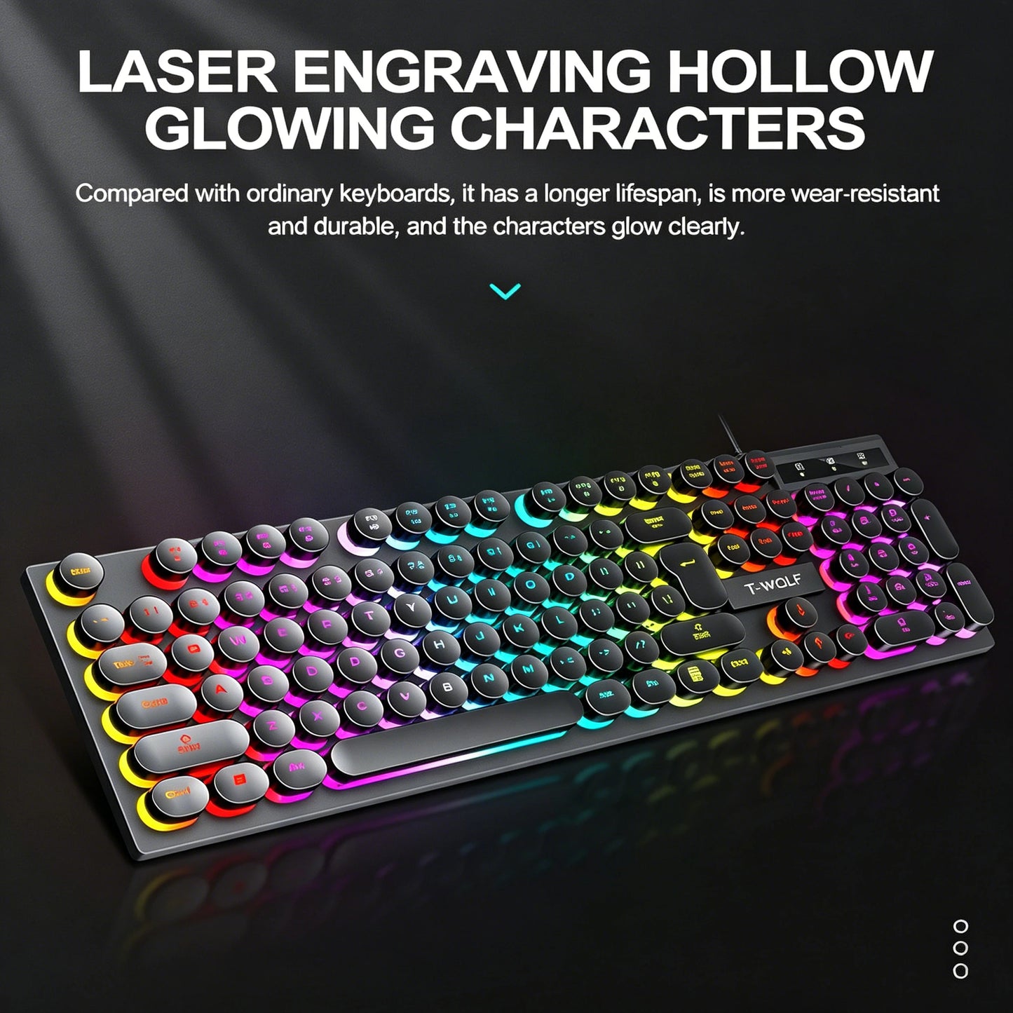 Typewriter style Mechanical feel Gaming Keyboard,Wired,RGB Backlit,Round Keycaps Mouse and Keyboard Bundle Waterproof 104-Key