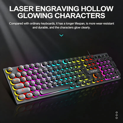 Typewriter style Mechanical feel Gaming Keyboard,Wired,RGB Backlit,Round Keycaps Mouse and Keyboard Bundle Waterproof 104-Key