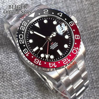 NH34A 200M Waterproof 40mm NH34 GMT Sapphire Luminous Automatic Movement Diving Watch Men Steel Bracelet Black Grey Insert