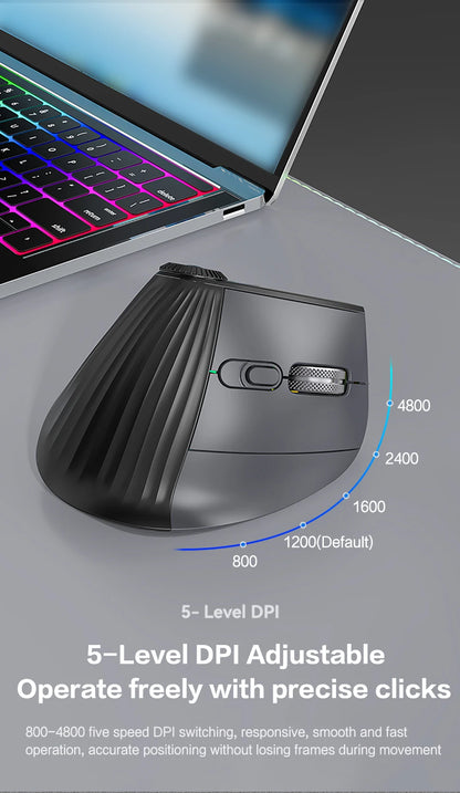 Wireless Ergonomic Mouse with Smart Flying Scroll, Bluetooth & 2.4G Rechargeable RGB Backlit Ergonomic Mouse, Adjustable DPI Gaming Mouse for PC, Laptop & Mac