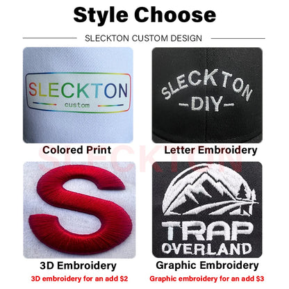 SLECKTON Kasketter med brugerdefineret logo – Hiphop-snapback-kasketter i høj kvalitet – Bogstavbroderi – Branddesign – Trucker-kasket – Engros-kasketter – Voksenstørrelser