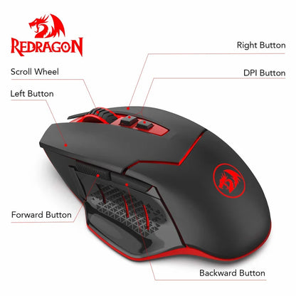 Redragon M690-1 Wireless Gaming Mouse 2.4GHz, 2400 DPI Ergonomic Gaming Mouse with 8 Programmable Buttons, 5 Adjustable DPI & 2 Side Buttons