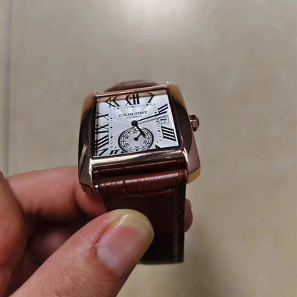 Luksusowy zegarek automatyczny dla mężczyzn – mechaniczny zegarek na rękę, elegancki model renomowanej marki, kwadratowa koperta ze stali nierdzewnej, wodoodporny – CARLTINY