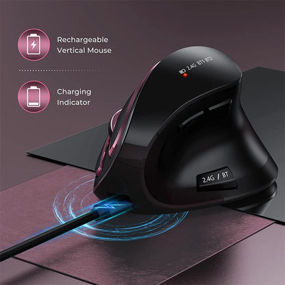 Bezdrôtová vertikálna myš Jomaa 2.4G+Bluetooth pre Apple Mac, laptop a notebook, 9 tlačidiel, nabíjateľná herná myš pre PC a iPad