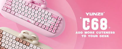YUNZII C68 Wireless Gaming Keyboard, 65% Hot Swappable Mechanical Keyboard with RGB Backlit, Tri-Mode Bluetooth Gaming Keyboard, Cute Cat Ergonomic Keyboard