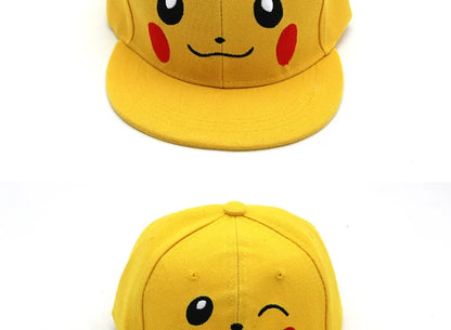 Cartoon Pikachu Cosplay Baseball Hat with Ears Cute Pokemon Baseball Cap for Adults Kids Costume Party Gift