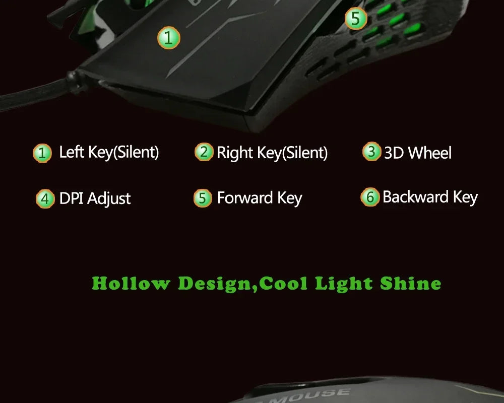 Silent Click USB Wired Gaming Mouse RGB, 6-Button Optical Gaming Mouse with Adjustable 3200 DPI, Ergonomic USB Gaming Mouse for PC, Laptop & Notebook
