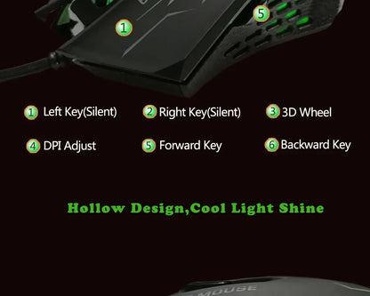 Silent Click USB Wired Gaming Mouse RGB, 6-Button Optical Gaming Mouse with Adjustable 3200 DPI, Ergonomic USB Gaming Mouse for PC, Laptop & Notebook