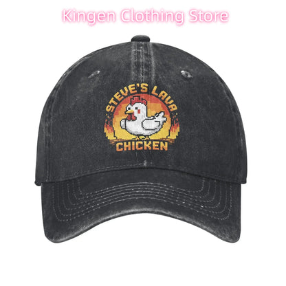 Unisex Chicken Jockey Lava Chicken Print Steves Hat Fashion Distressed Washed  Baseball Cap Adjustable